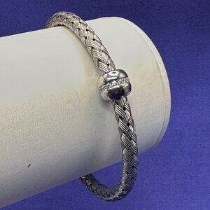 Sterling Italian Basket Weave Bracelet w/ Crystal Accents. Magnetic Closure